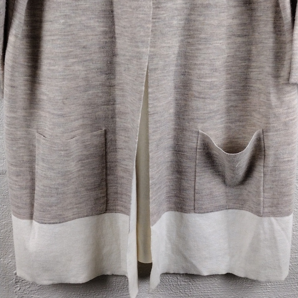 Eileen Fisher Wool Blend Natural Marbled Shawl Collar Long Open Front Cardigan - Picture 4 of 14